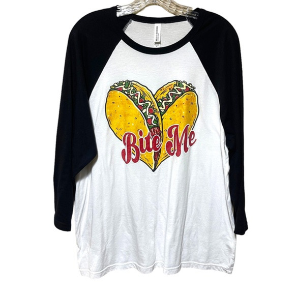 Bella Canvas Other - Bite Me Taco Heart Valentine Raglan White Black XL